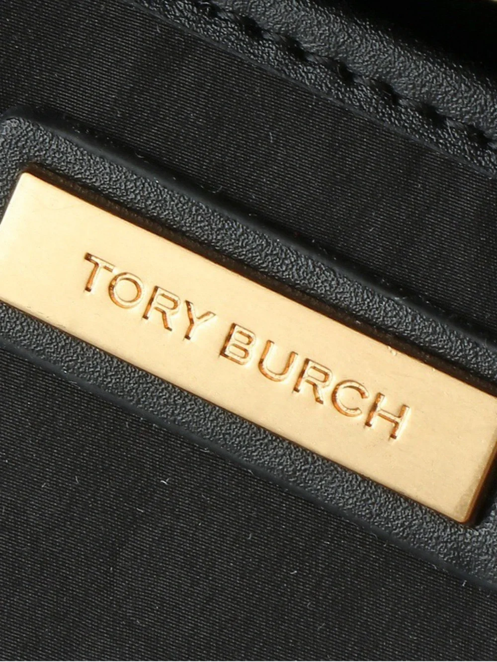Tory Burch Black Nylon Logo Crossbody with Gold-Tone Chain Strap
